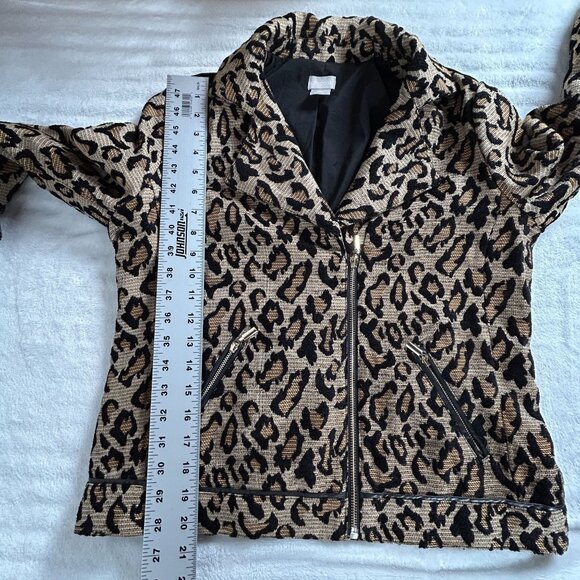 Chico’s Animal-Print Jacquard Moto Jacket Womens 0P, US 4/6P Faux Leather Trim - Picture 8 of 8